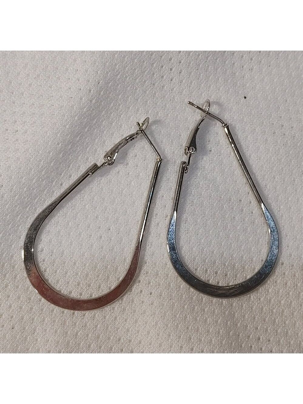 Silver Tone Oval Hoop Earrings